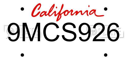 9MCS926 California License Plate
