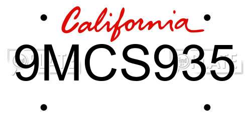 9MCS935 California License Plate