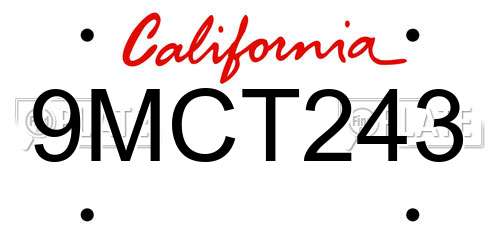 9MCT243 California License Plate