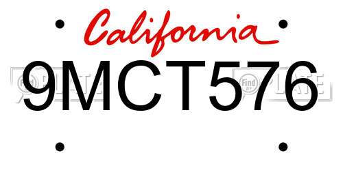 9MCT576 California License Plate