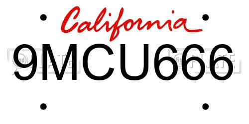 9MCU666 California License Plate