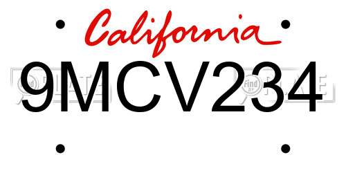 9MCV234 California License Plate
