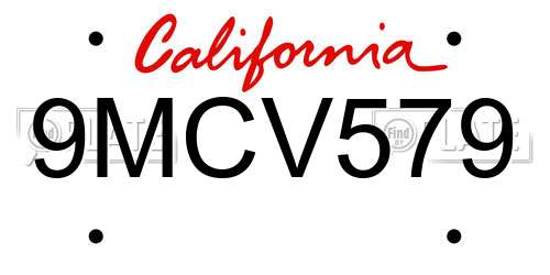 9MCV579 California License Plate