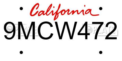 9MCW472 California License Plate