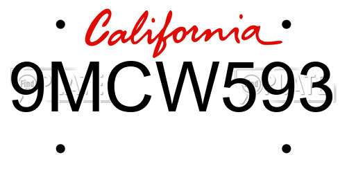 9MCW593 California License Plate