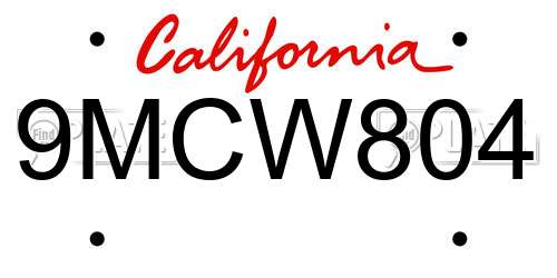 9MCW804 California License Plate