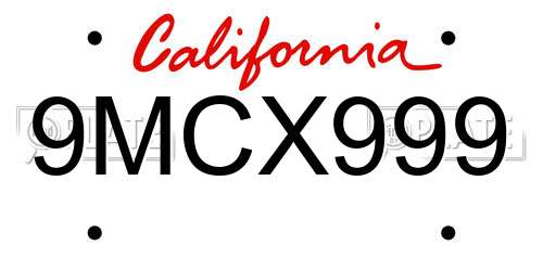 9MCX999 California License Plate