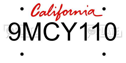 9MCY110 California License Plate