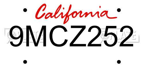 9MCZ252 California License Plate