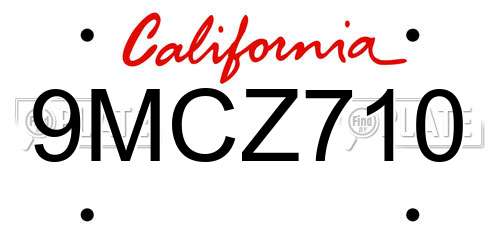 9MCZ710 California License Plate