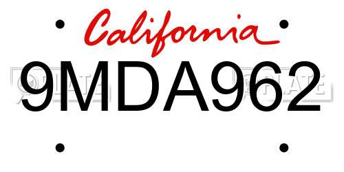 9MDA962 California License Plate