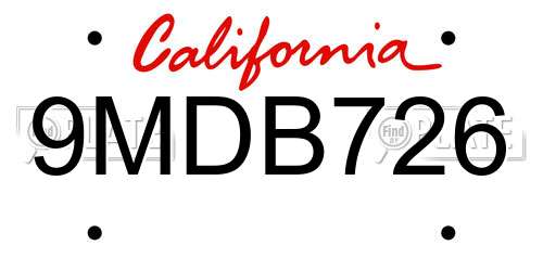 9MDB726 California License Plate