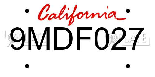 9MDF027 California License Plate