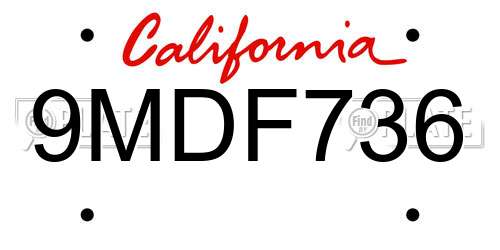 9MDF736 California License Plate