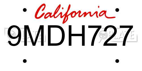 9MDH727 California License Plate