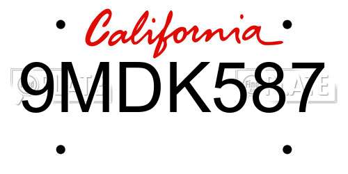 9MDK587 California License Plate