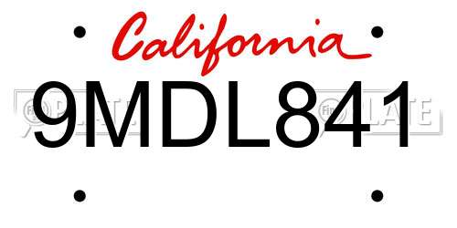 9MDL841 California License Plate