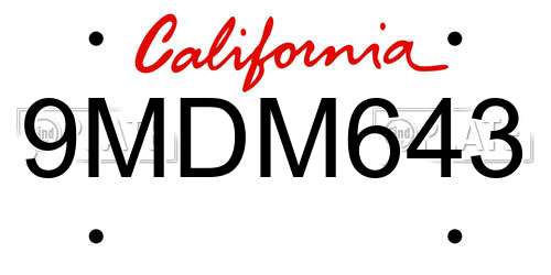 9MDM643 California License Plate