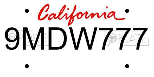 9MDW777 California License Plate