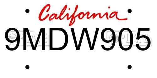 9MDW905 California License Plate