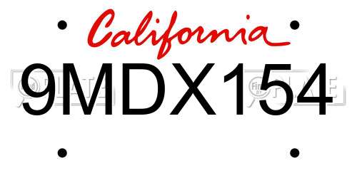 9MDX154 California License Plate
