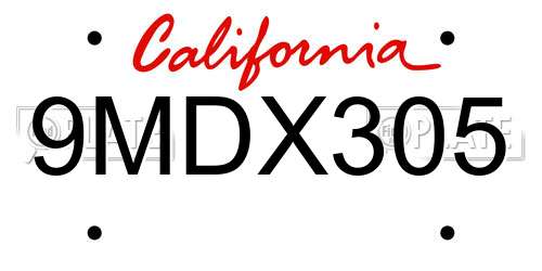 9MDX305 California License Plate