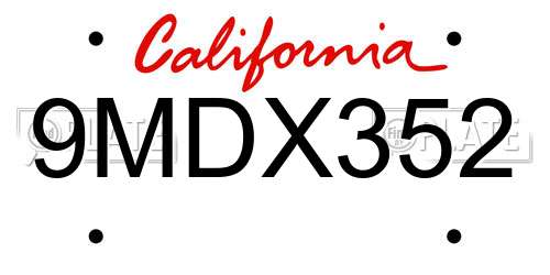 9MDX352 California License Plate