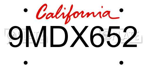 9MDX652 California License Plate