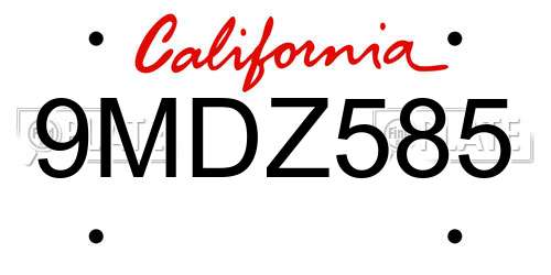 9MDZ585 California License Plate