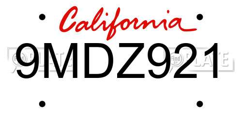 9MDZ921 California License Plate