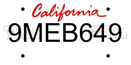 9MEB649 California License Plate