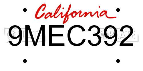 9MEC392 California License Plate