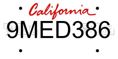 9MED386 California License Plate