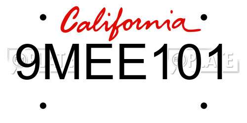 9MEE101 California License Plate