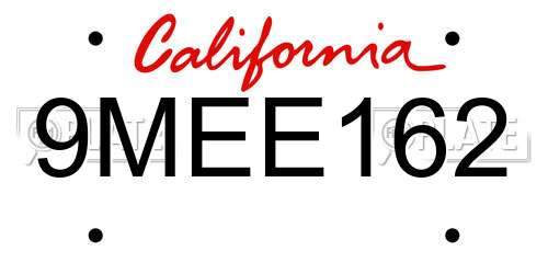 9MEE162 California License Plate