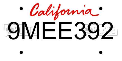 9MEE392 California License Plate