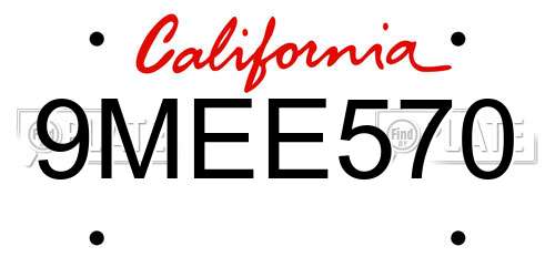 9MEE570 California License Plate