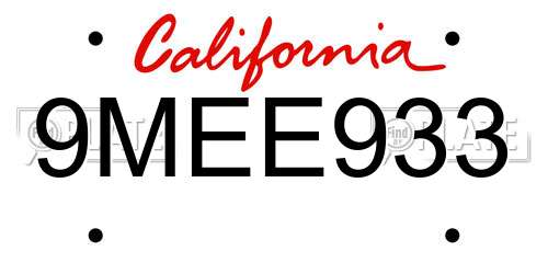 9MEE933 California License Plate