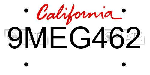 9MEG462 California License Plate