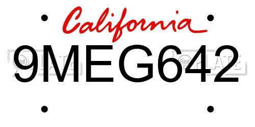 9MEG642 California License Plate