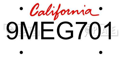 9MEG701 California License Plate