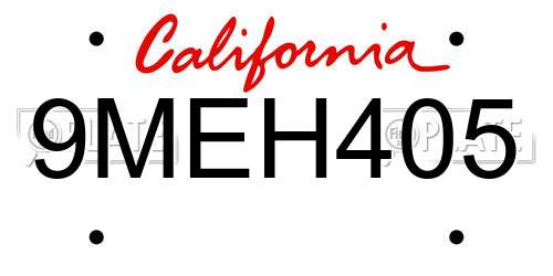 9MEH405 California License Plate