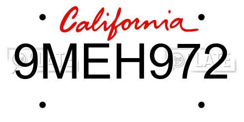 9MEH972 California License Plate