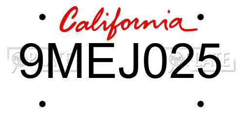 9MEJ025 California License Plate