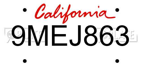 9MEJ863 California License Plate
