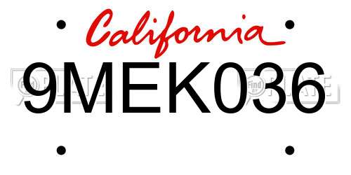 9MEK036 California License Plate