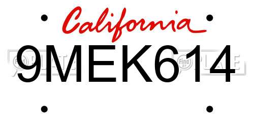 9MEK614 California License Plate