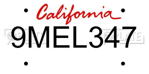 9MEL347 California License Plate