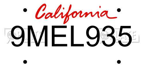 9MEL935 California License Plate
