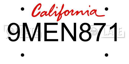 9MEN871 California License Plate